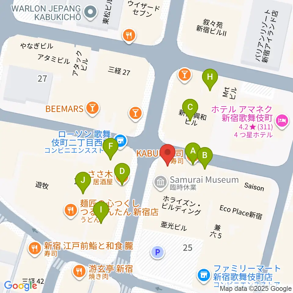新宿club SCIENCE周辺のファミレス・ファーストフード一覧地図