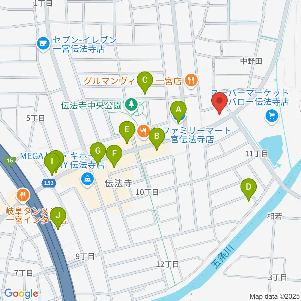 一宮Denpo-G Studio周辺のファミレス・ファーストフード一覧地図