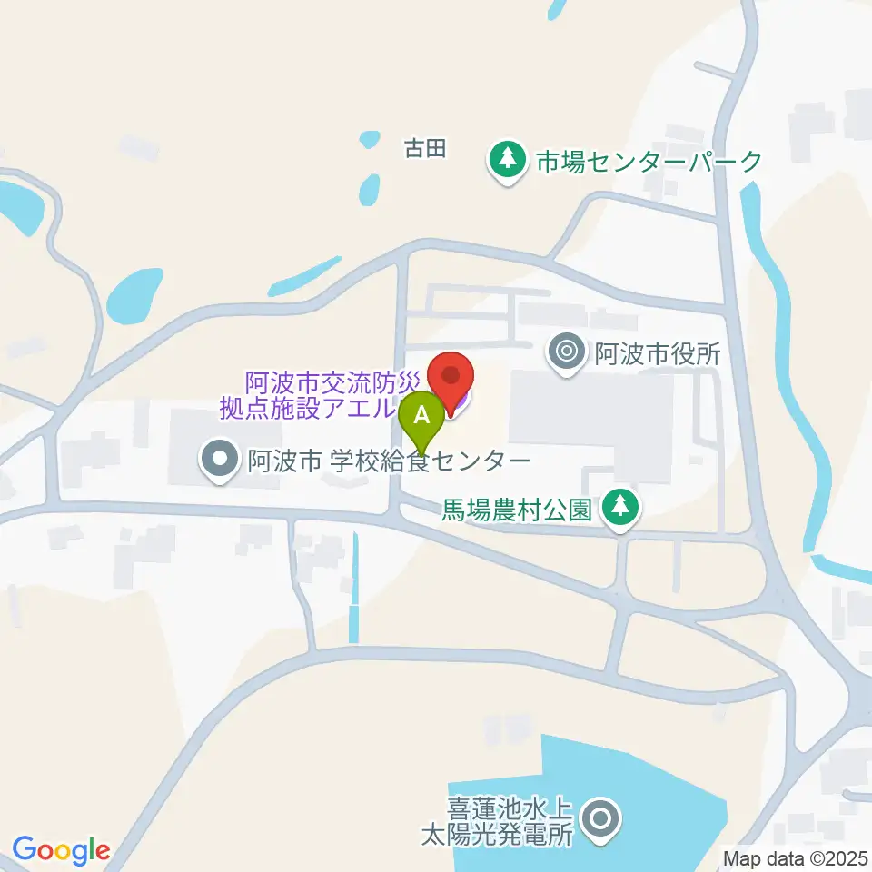 阿波市アエルワホール周辺のファミレス・ファーストフード一覧地図