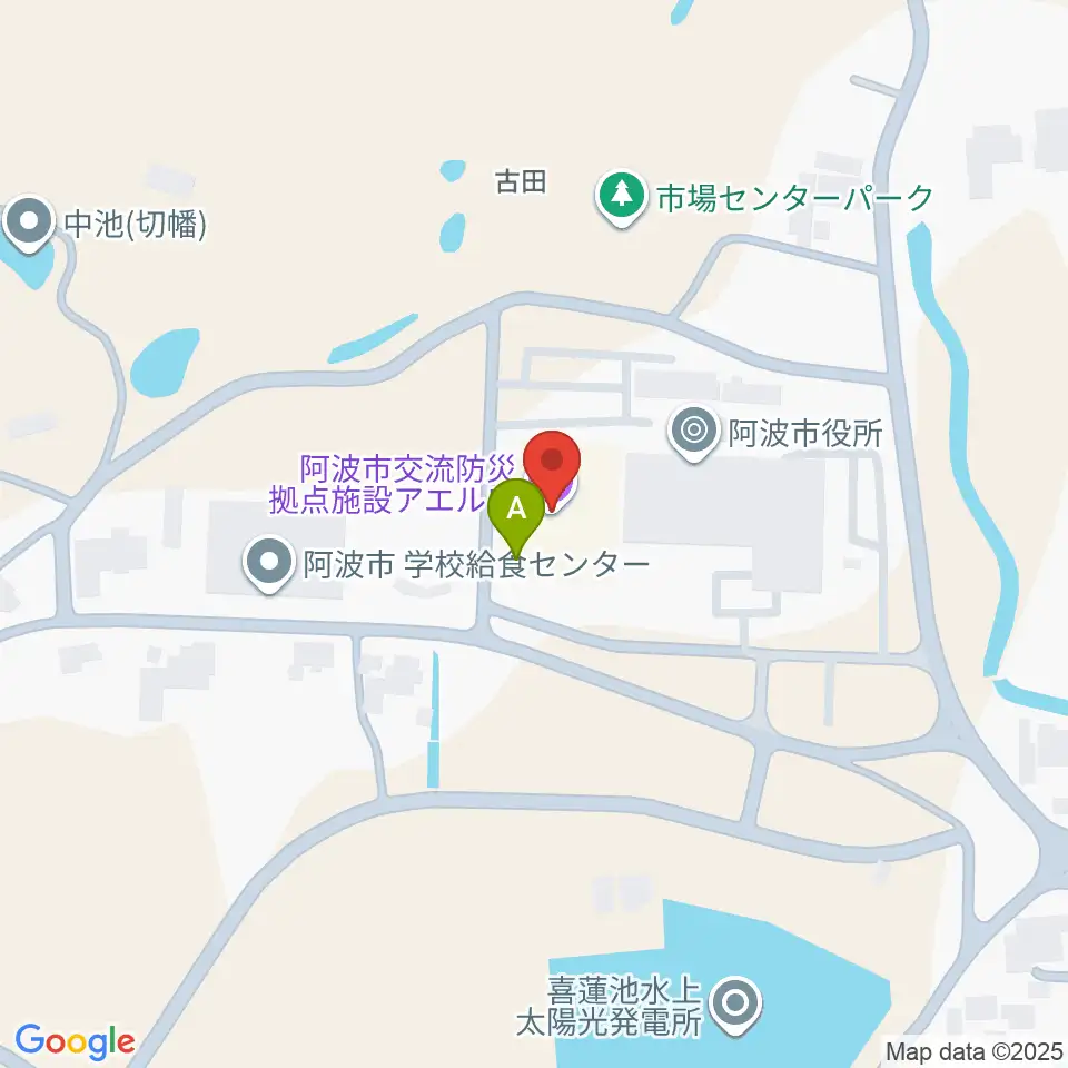 阿波市アエルワホール周辺のファミレス・ファーストフード一覧地図
