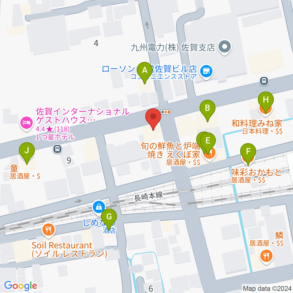 小川楽器 佐賀店周辺のファミレス・ファーストフード一覧地図