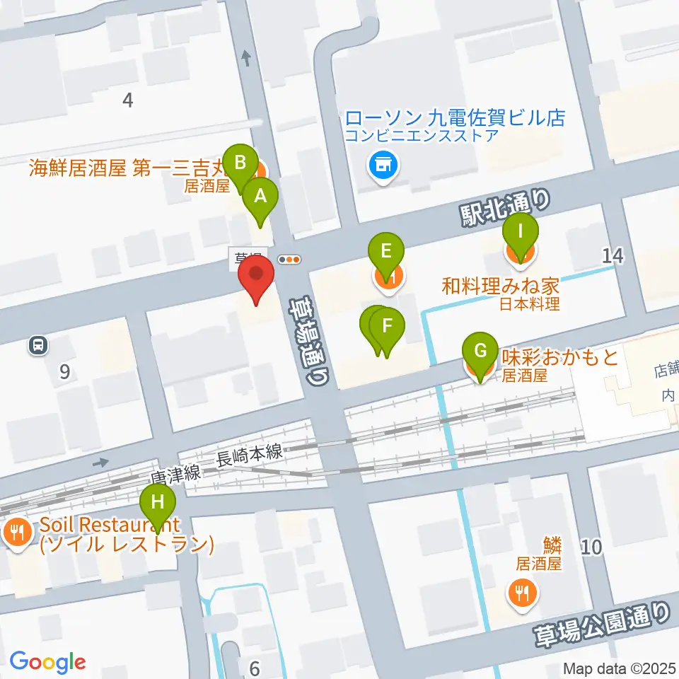 小川楽器 佐賀店周辺のファミレス・ファーストフード一覧地図