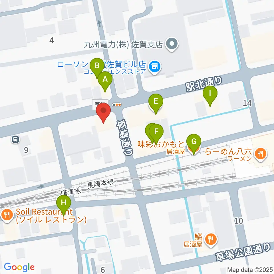 小川楽器 佐賀店周辺のファミレス・ファーストフード一覧地図