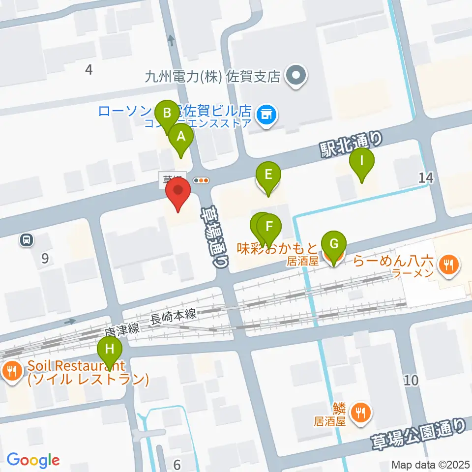 小川楽器 佐賀店周辺のファミレス・ファーストフード一覧地図