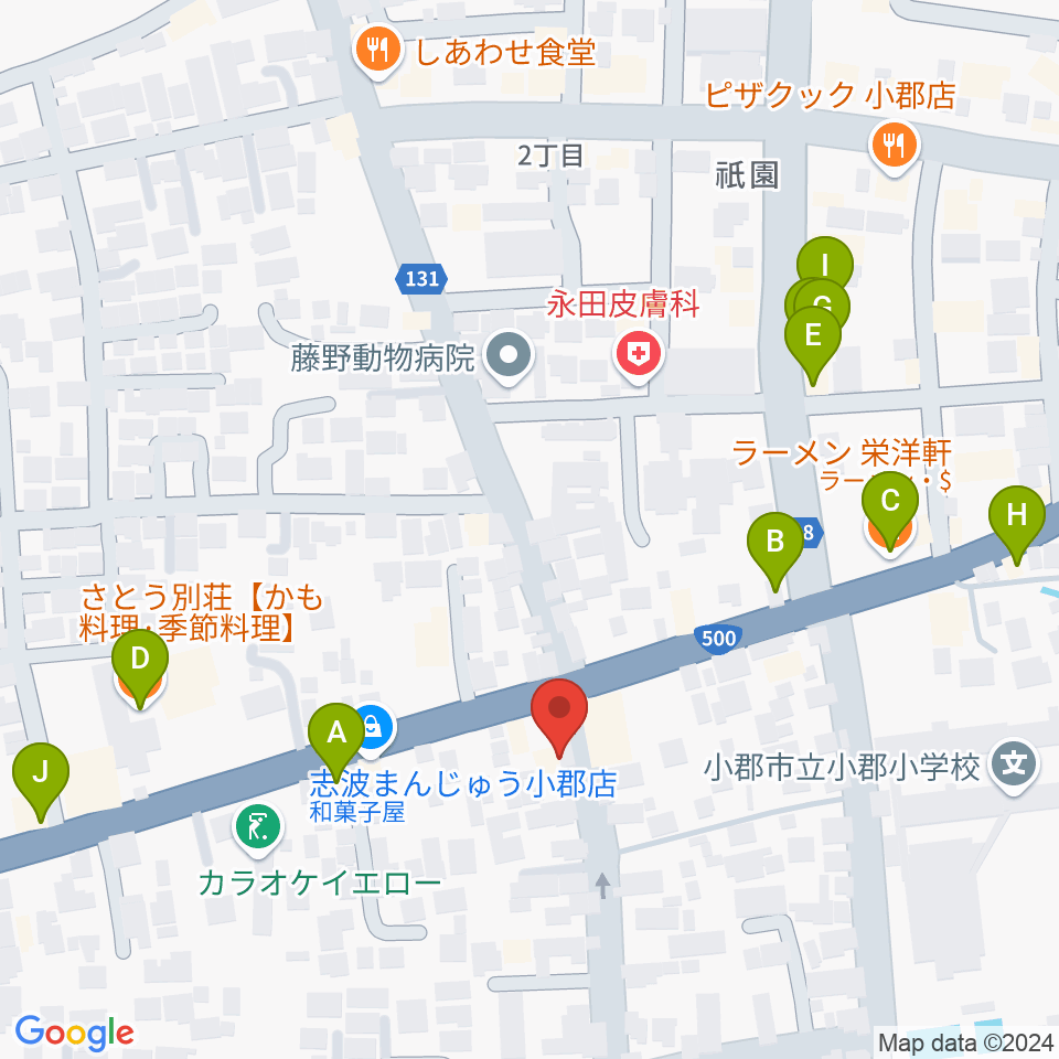 小川楽器 小郡店周辺のファミレス・ファーストフード一覧地図