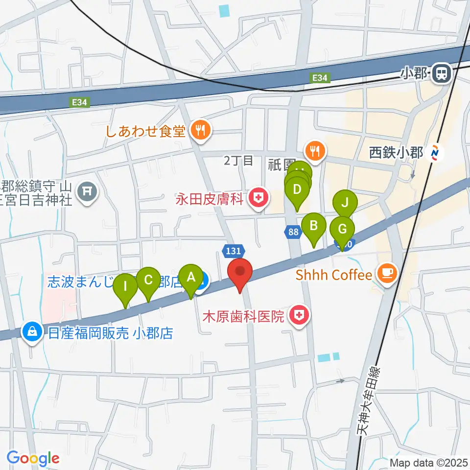 小川楽器 小郡店周辺のファミレス・ファーストフード一覧地図