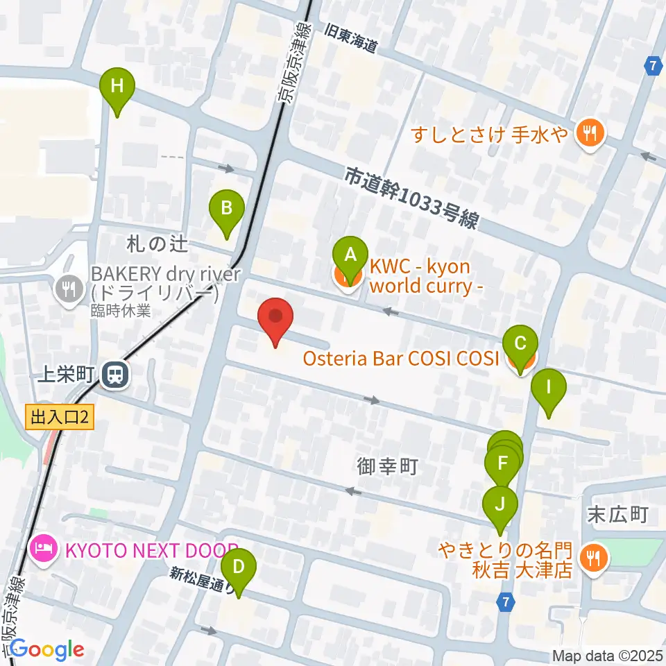 奏美ホール周辺のファミレス・ファーストフード一覧地図