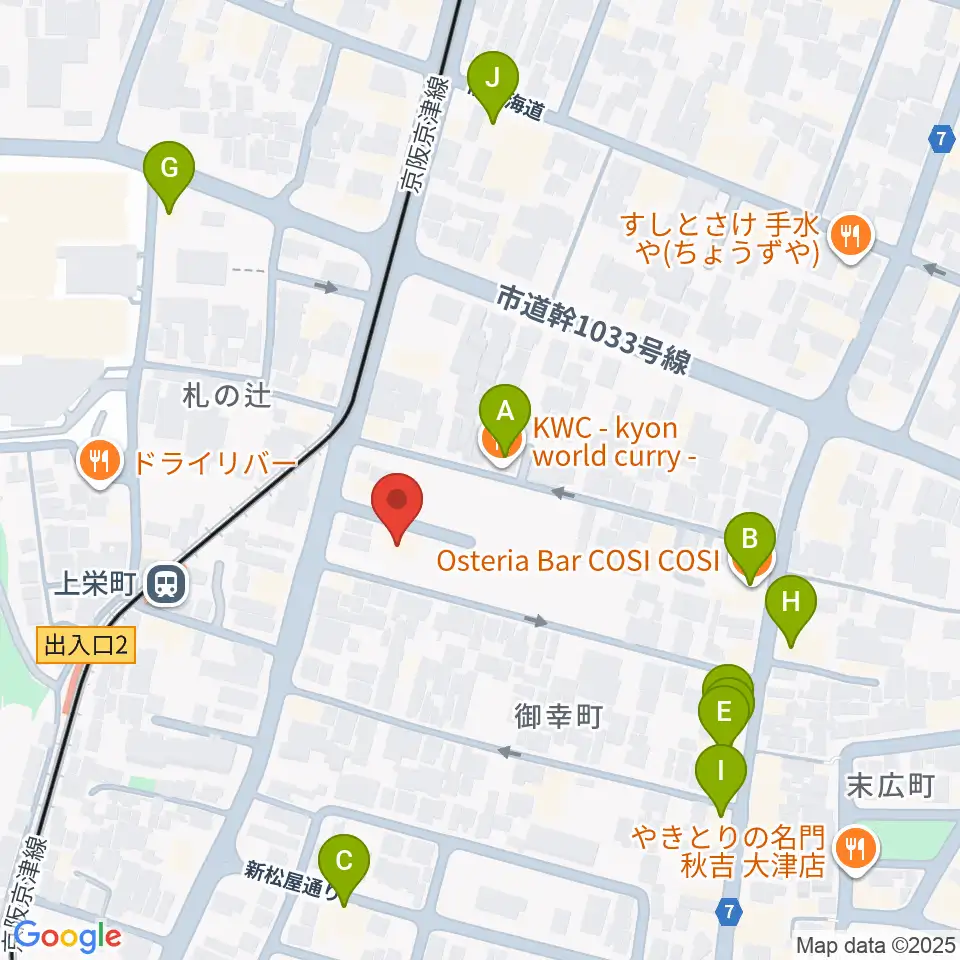 奏美ホール周辺のファミレス・ファーストフード一覧地図