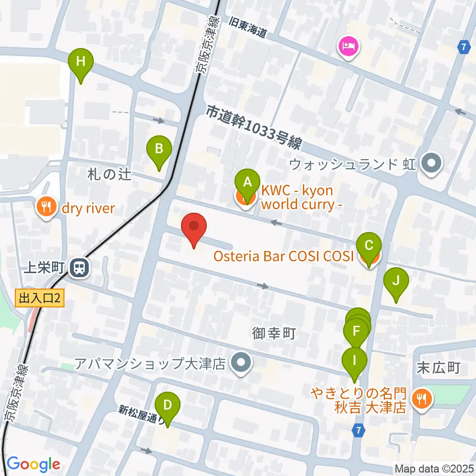 奏美ホール周辺のファミレス・ファーストフード一覧地図