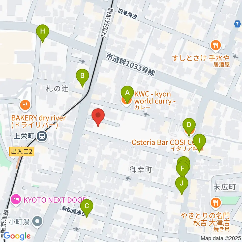 奏美ホール 防音練習室周辺のファミレス・ファーストフード一覧地図