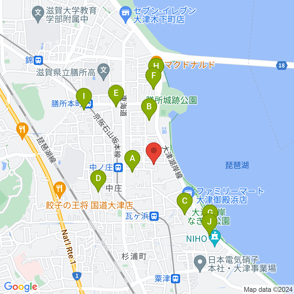 大津市フィガロホール周辺のファミレス・ファーストフード一覧地図