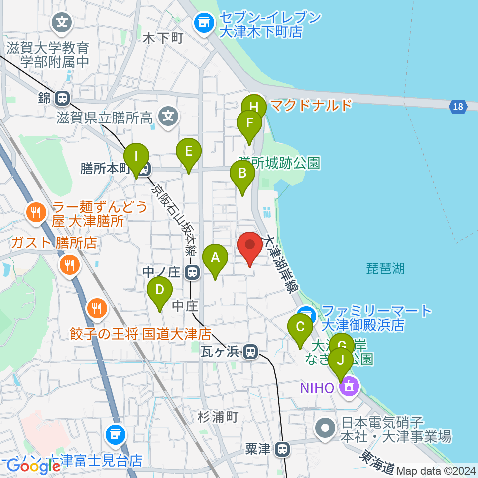 大津市フィガロホール周辺のファミレス・ファーストフード一覧地図