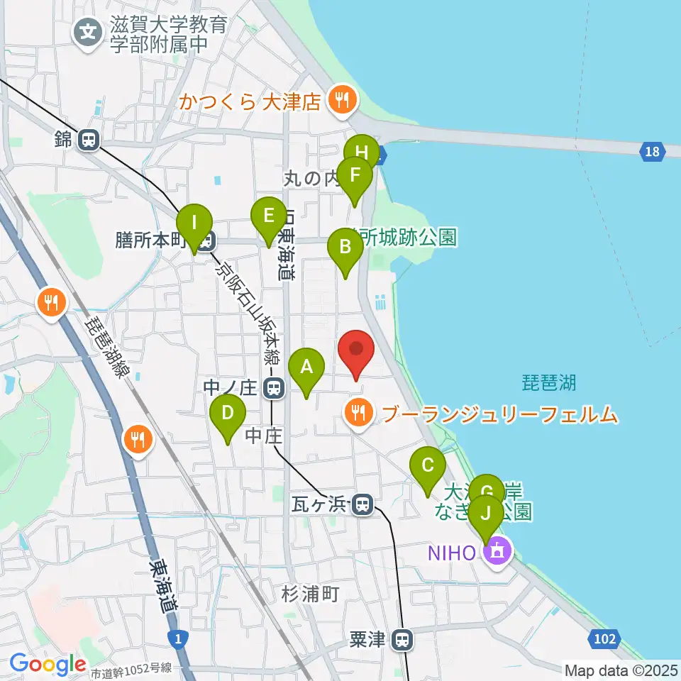 大津市フィガロホール周辺のファミレス・ファーストフード一覧地図
