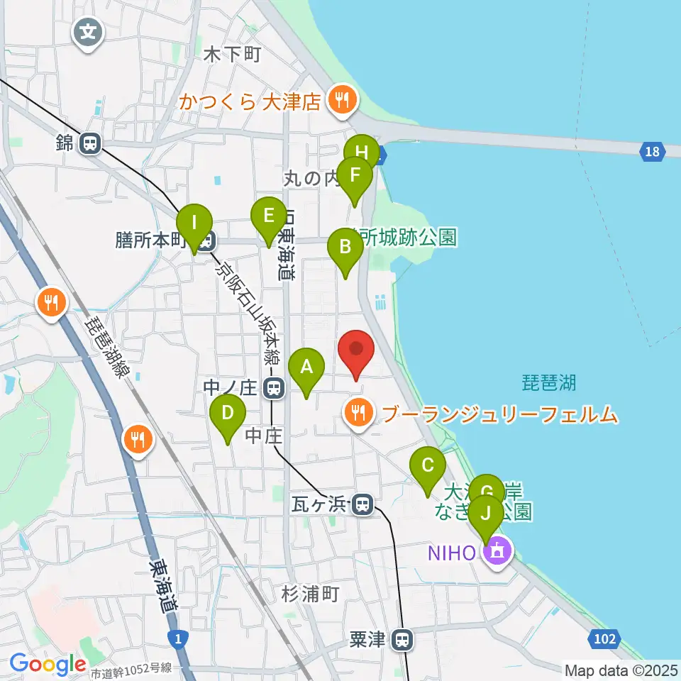 大津市フィガロホール周辺のファミレス・ファーストフード一覧地図