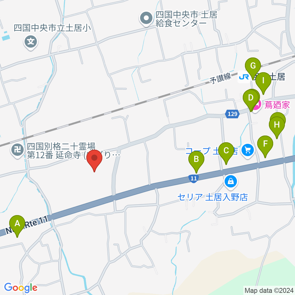 土居文化会館ユーホール周辺のファミレス・ファーストフード一覧地図