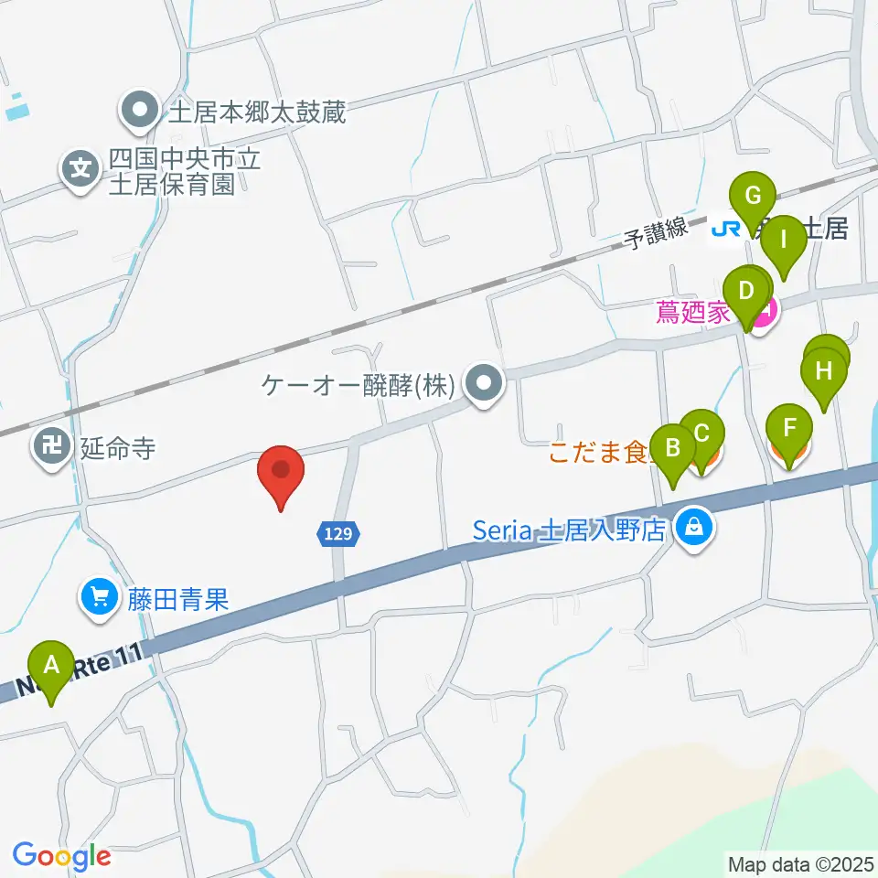 土居文化会館ユーホール周辺のファミレス・ファーストフード一覧地図