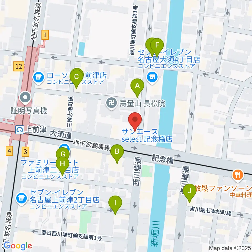 名古屋大須OYS周辺のファミレス・ファーストフード一覧地図