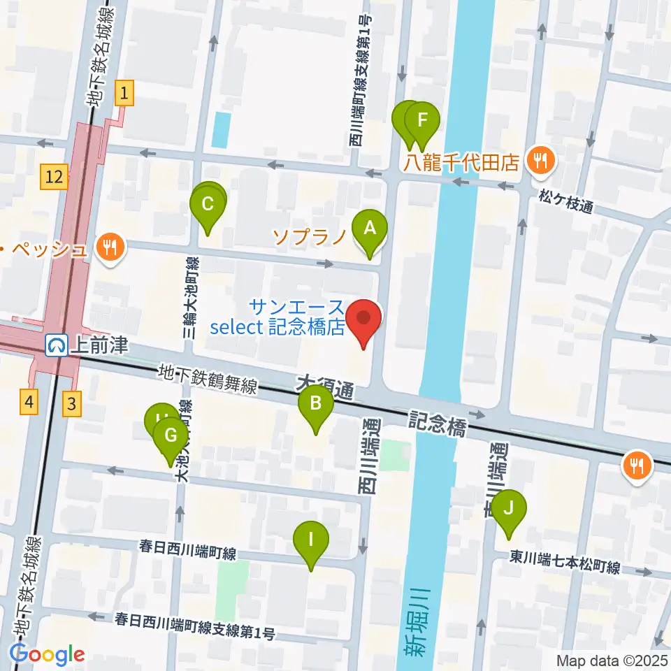 名古屋大須OYS周辺のファミレス・ファーストフード一覧地図