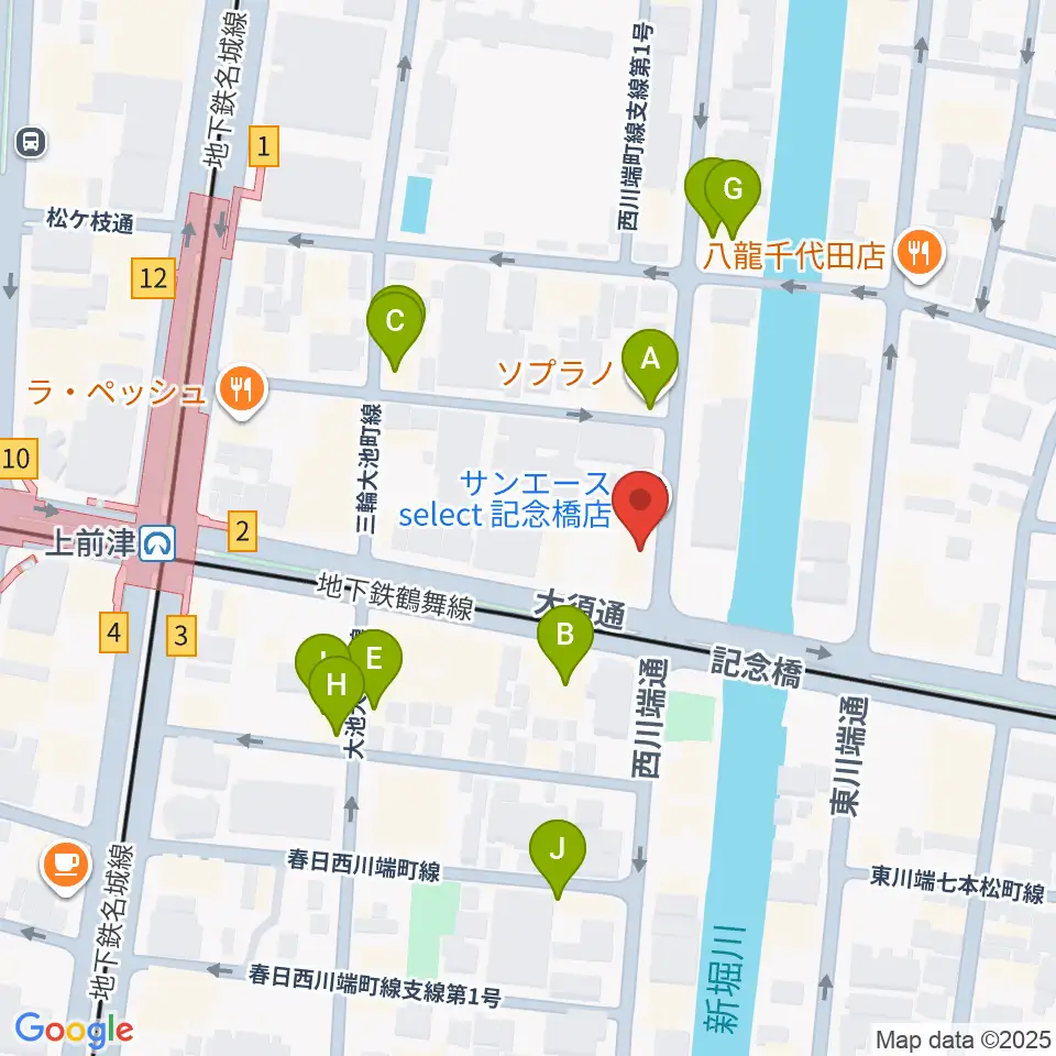 名古屋大須OYS周辺のファミレス・ファーストフード一覧地図