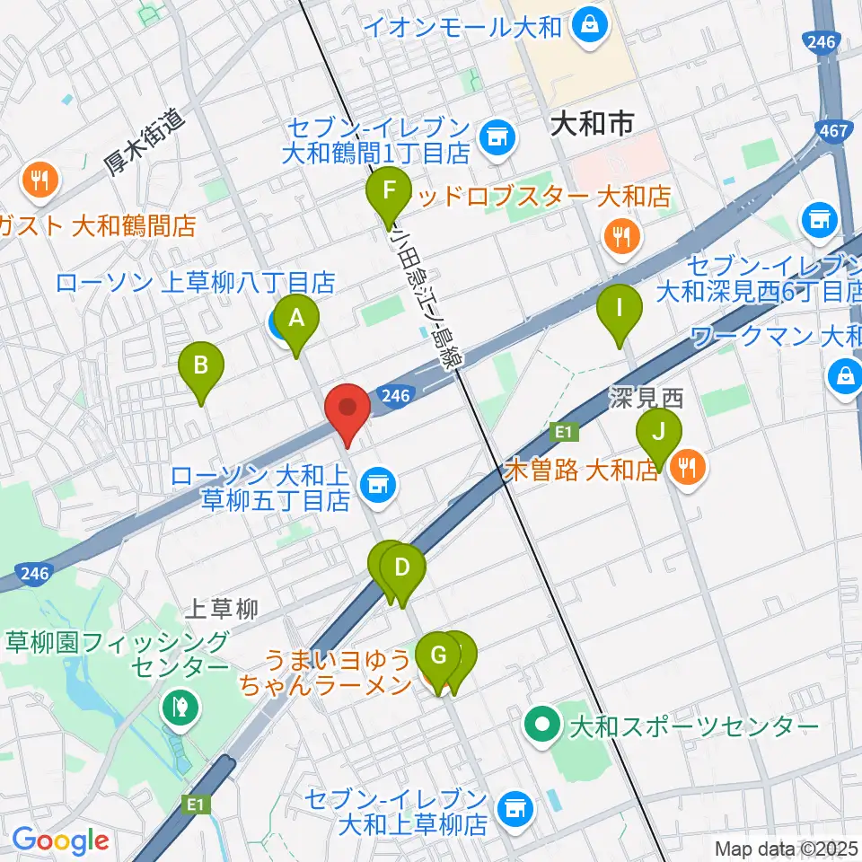 ウイスタリアピアノ周辺のファミレス・ファーストフード一覧地図