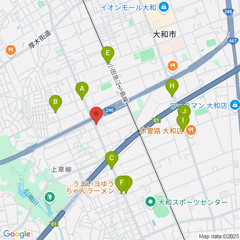 ウイスタリアピアノ周辺のファミレス・ファーストフード一覧地図