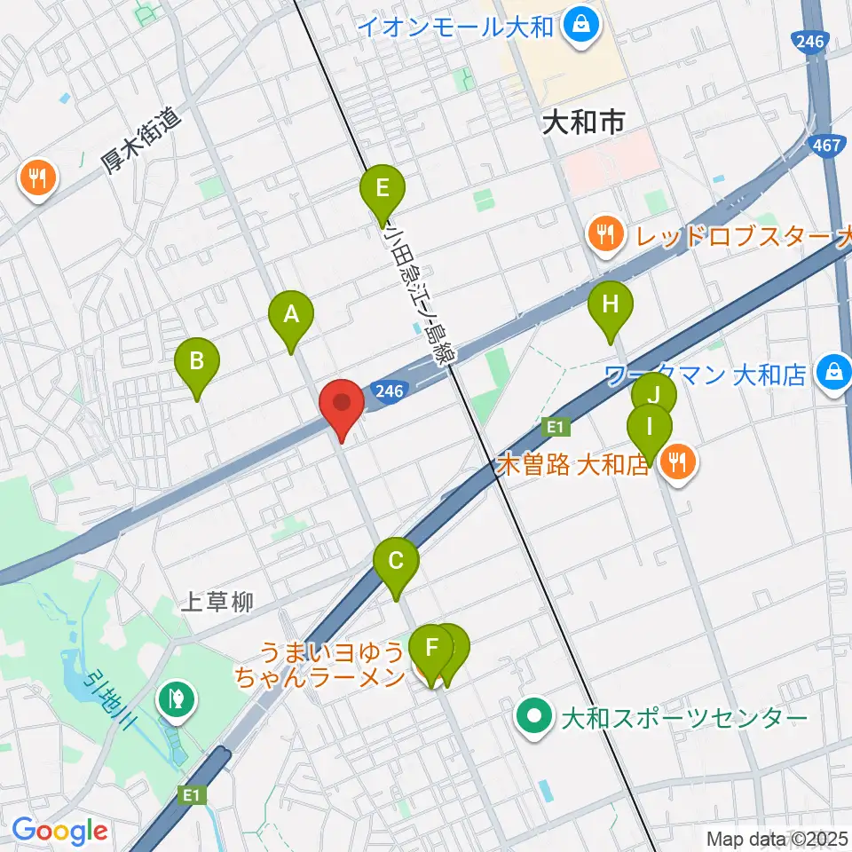 ウイスタリアピアノ周辺のファミレス・ファーストフード一覧地図