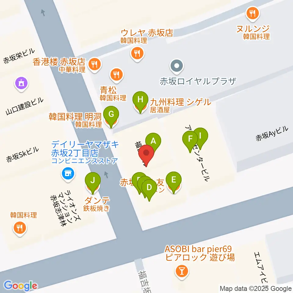ヴァーチュオーゾ赤坂周辺のファミレス・ファーストフード一覧地図