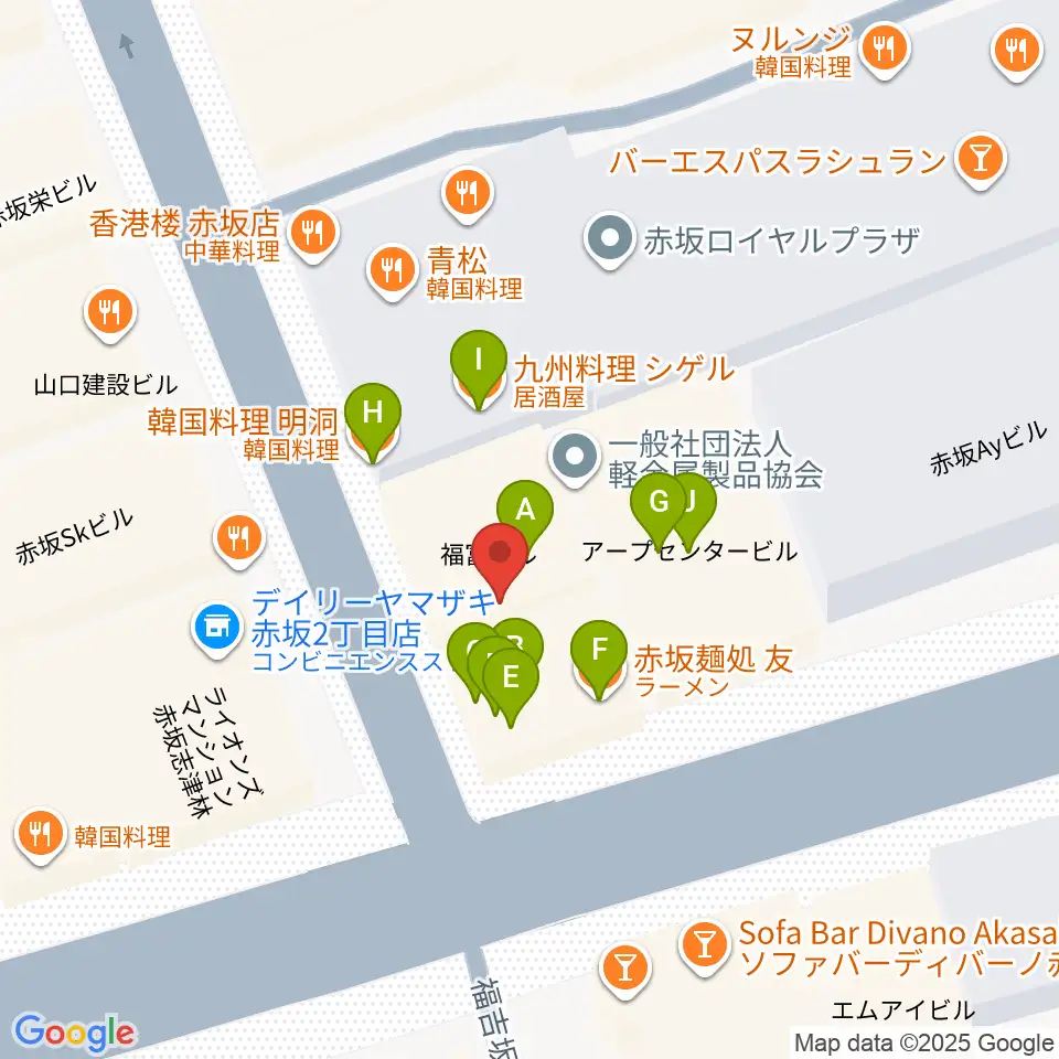 ヴァーチュオーゾ赤坂周辺のファミレス・ファーストフード一覧地図