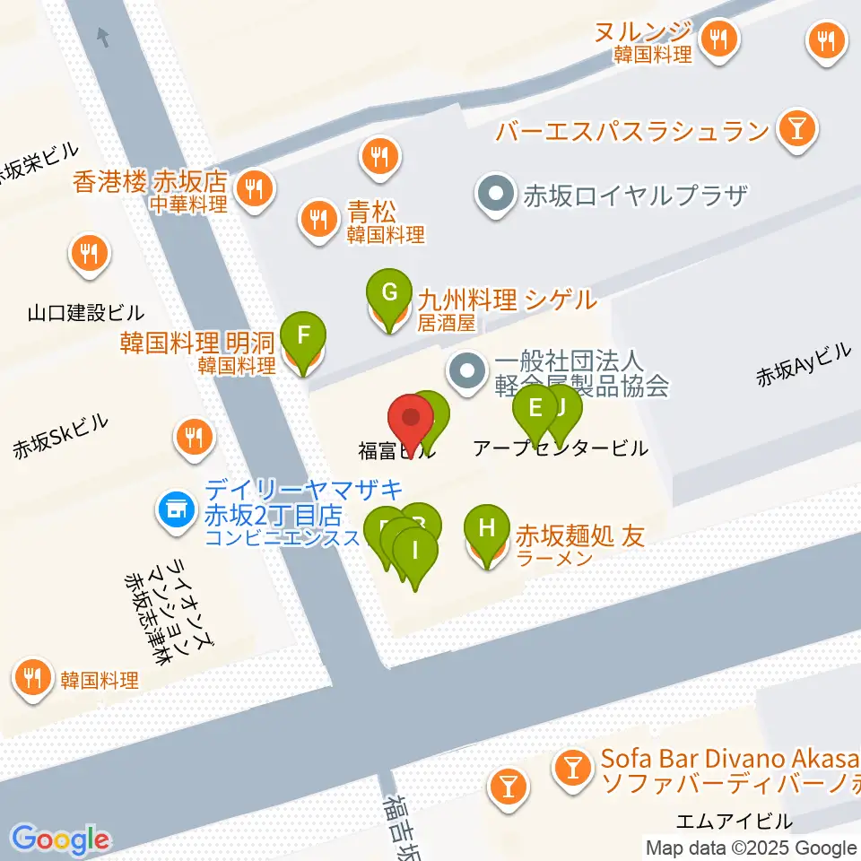 ヴァーチュオーゾ赤坂周辺のファミレス・ファーストフード一覧地図