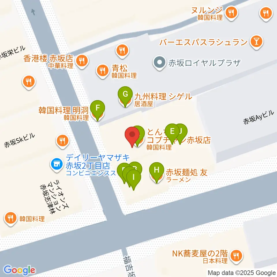 ヴァーチュオーゾ赤坂周辺のファミレス・ファーストフード一覧地図