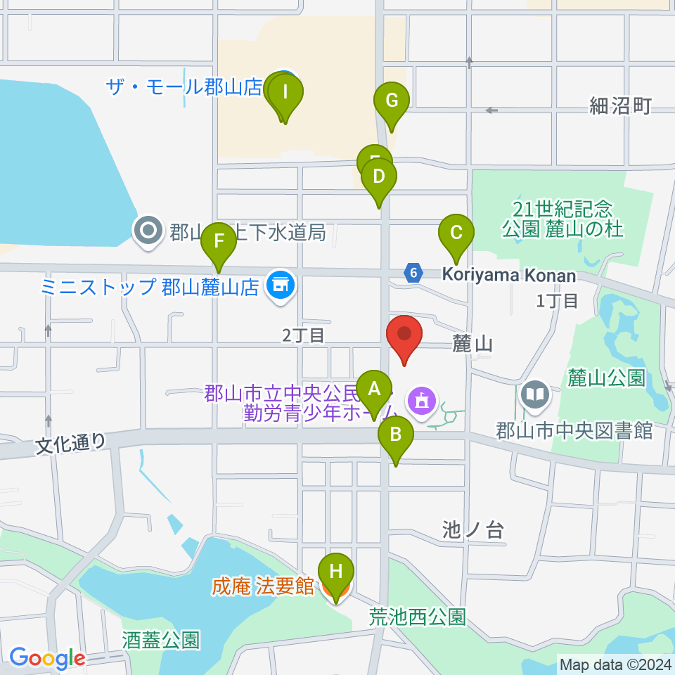 郡山市郡山公会堂周辺のファミレス・ファーストフード一覧地図