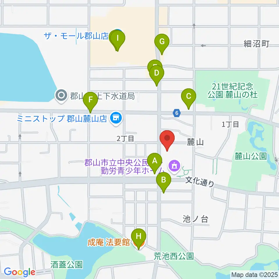 郡山市郡山公会堂周辺のファミレス・ファーストフード一覧地図