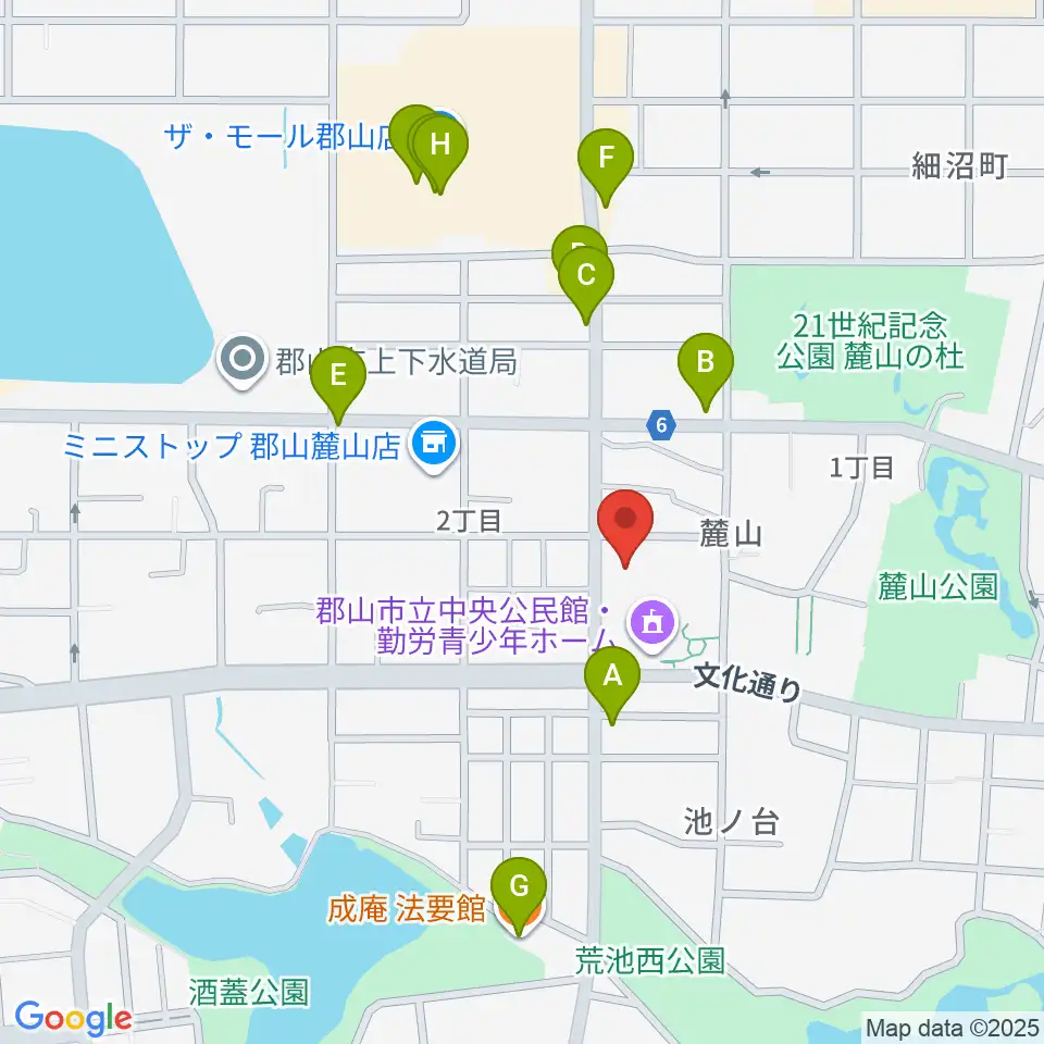 郡山市郡山公会堂周辺のファミレス・ファーストフード一覧地図