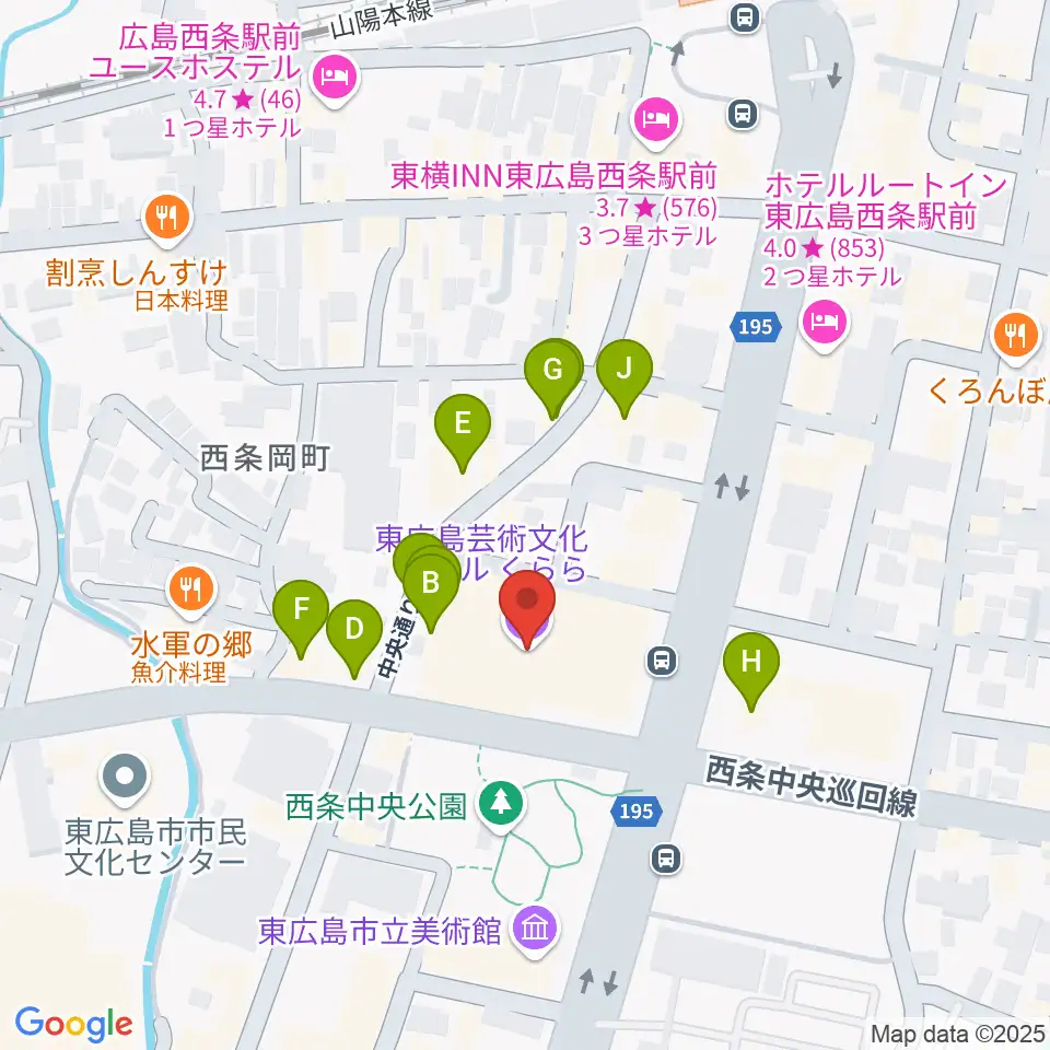 東広島芸術文化ホールくらら周辺のファミレス・ファーストフード一覧地図