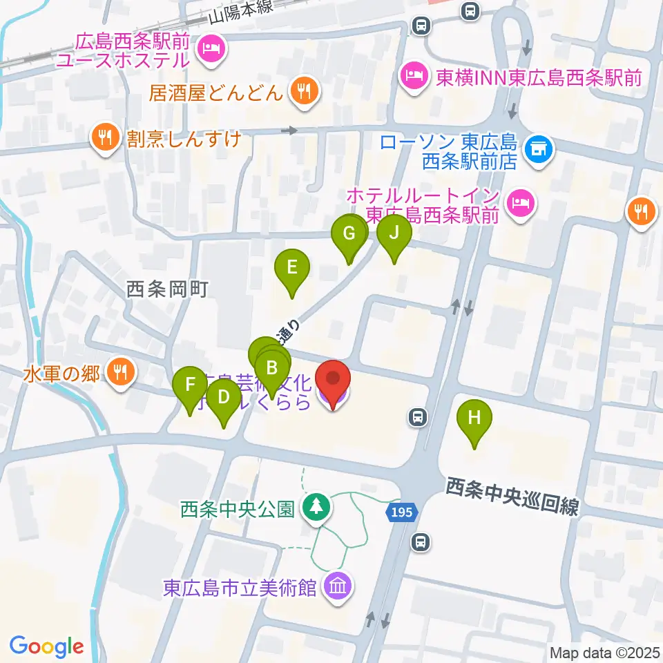 東広島芸術文化ホールくらら周辺のファミレス・ファーストフード一覧地図