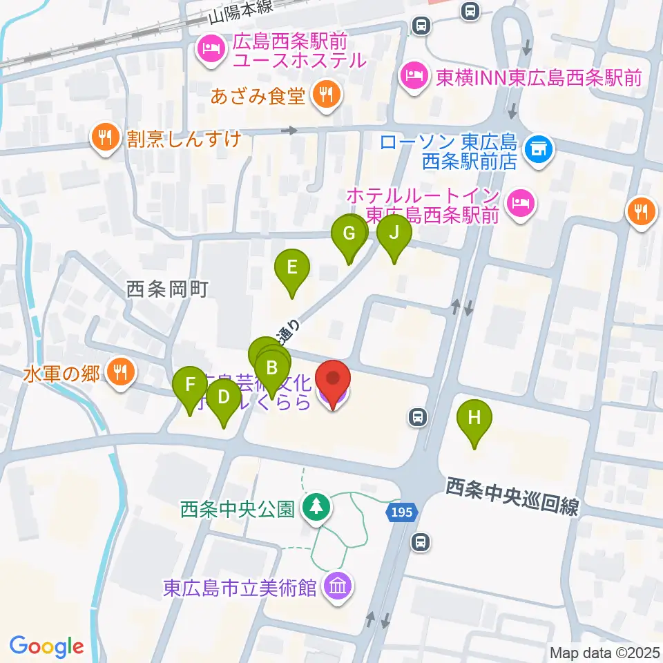 東広島芸術文化ホールくらら周辺のファミレス・ファーストフード一覧地図