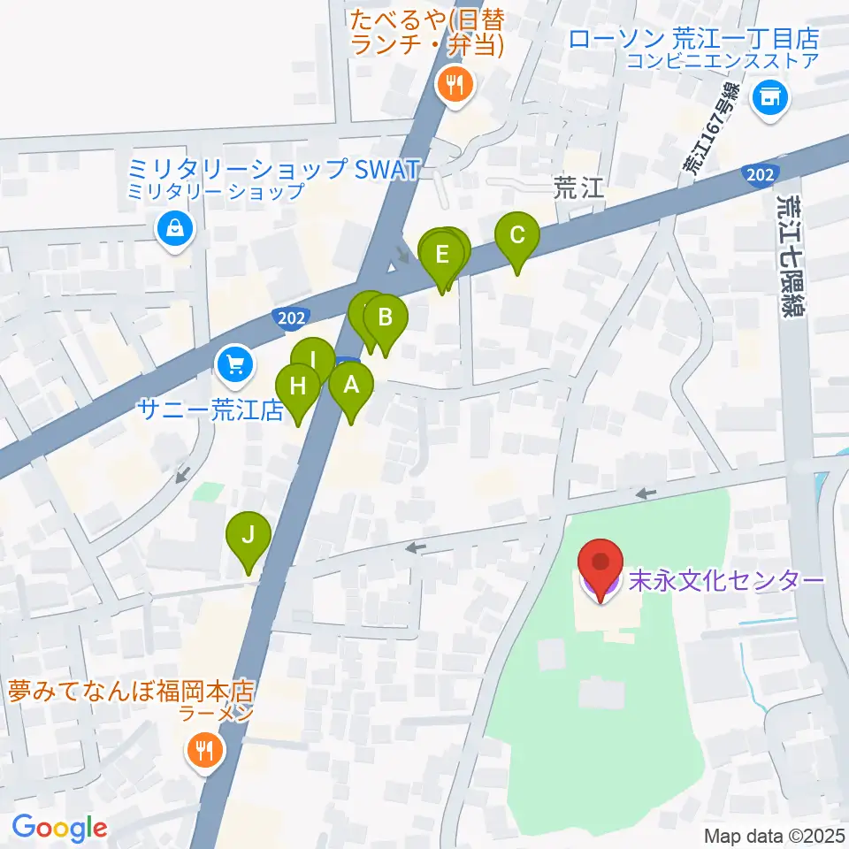 末永文化センター周辺のファミレス・ファーストフード一覧地図