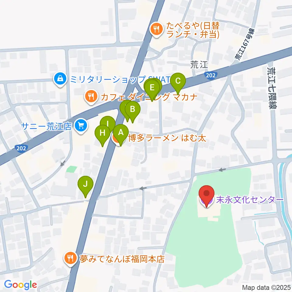 末永文化センター周辺のファミレス・ファーストフード一覧地図