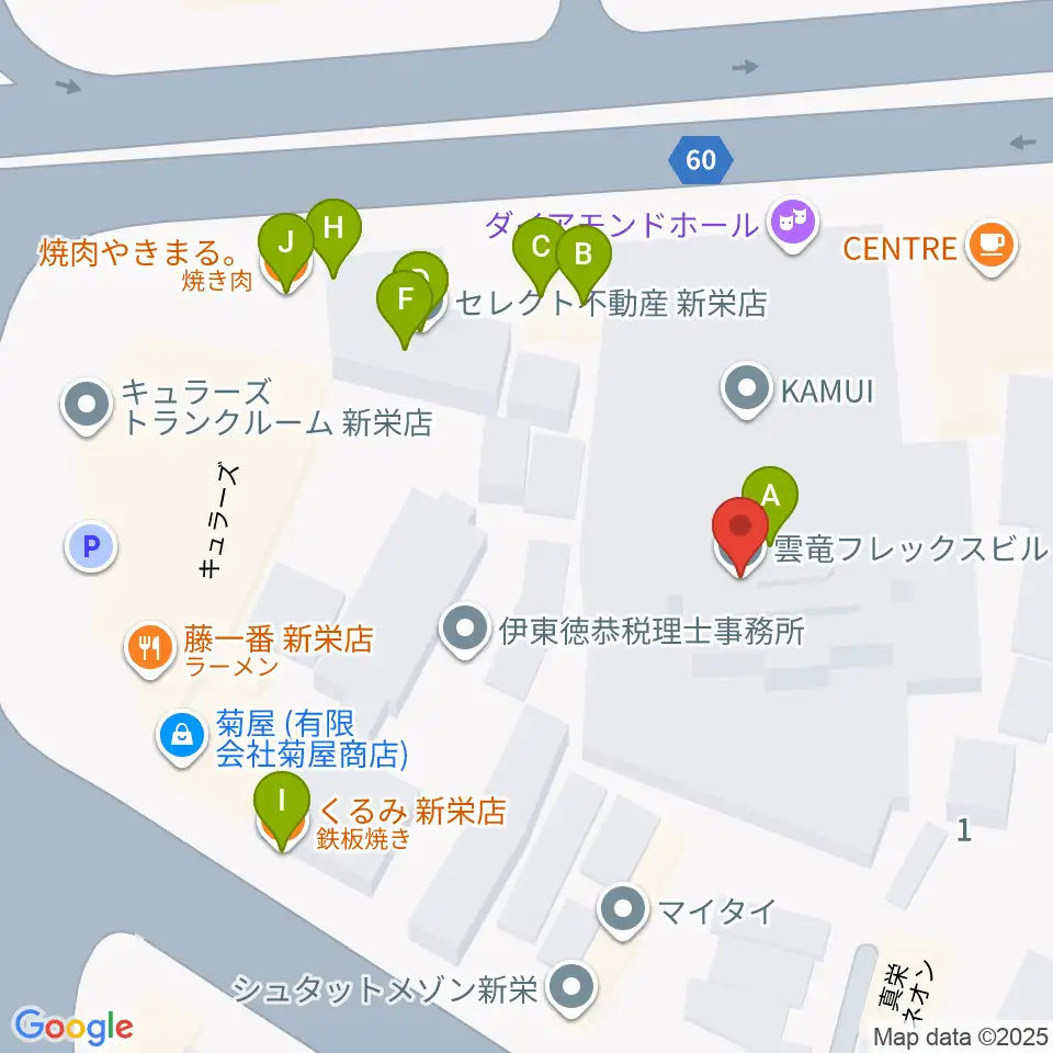 名古屋ダイアモンドホール周辺のファミレス・ファーストフード一覧地図