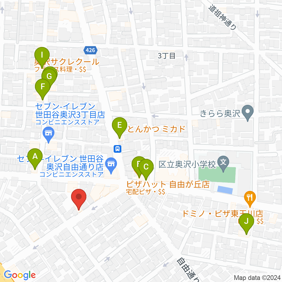 田園調布リトルジャイアント周辺のファミレス・ファーストフード一覧地図