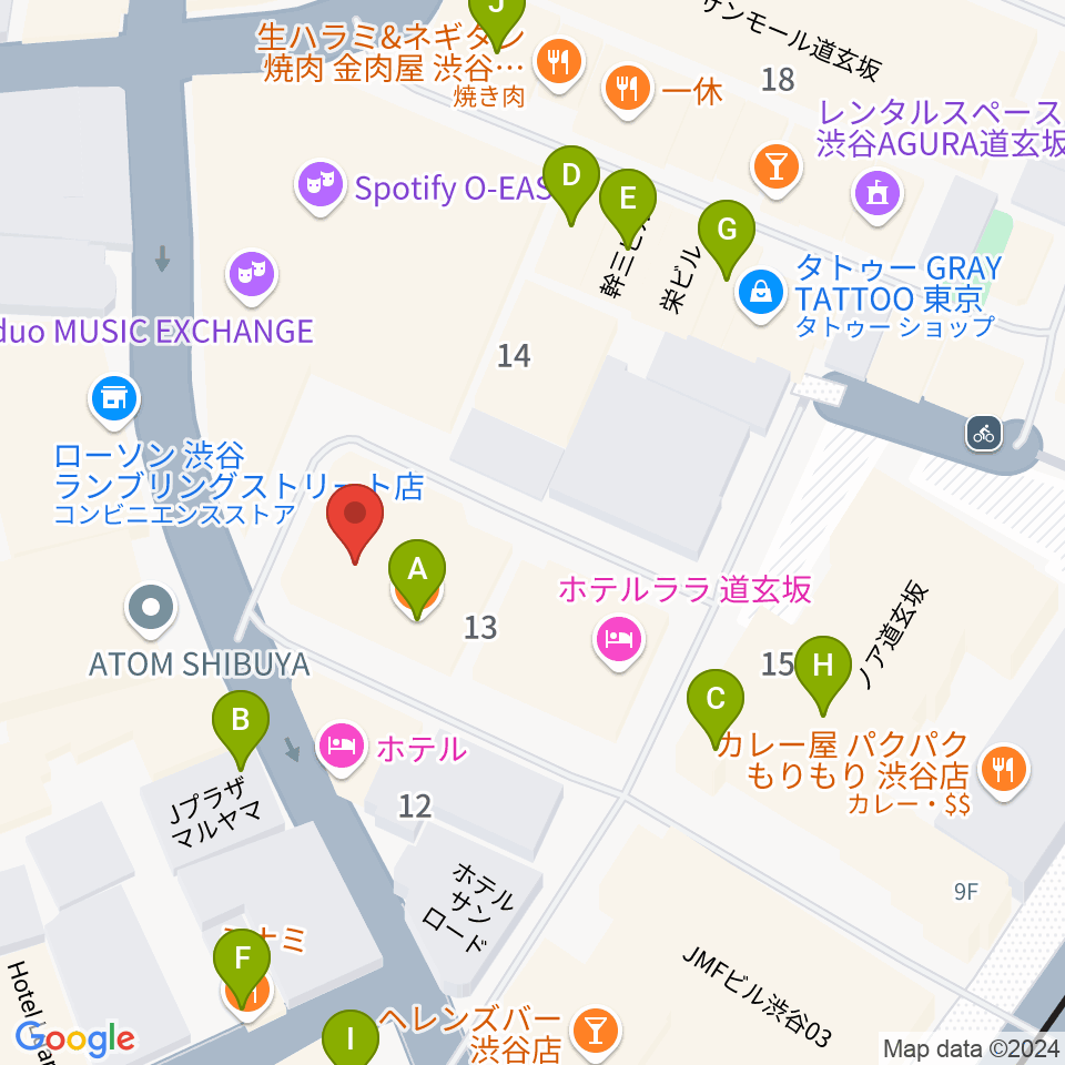 渋谷DESEO mini周辺のファミレス・ファーストフード一覧地図