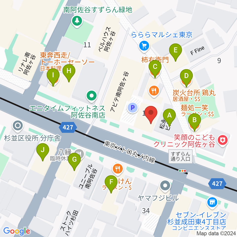 ニュースター楽器 阿佐ヶ谷センター周辺のファミレス・ファーストフード一覧地図