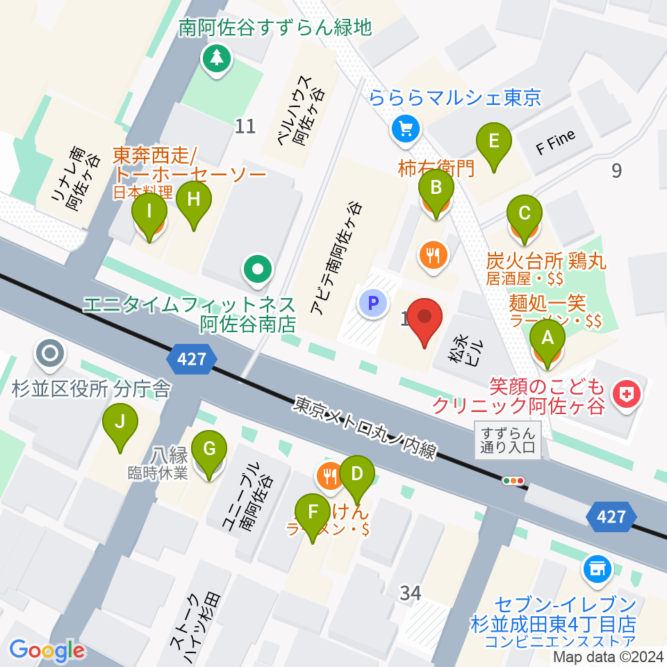 ニュースター楽器 阿佐ヶ谷センター周辺のファミレス・ファーストフード一覧地図