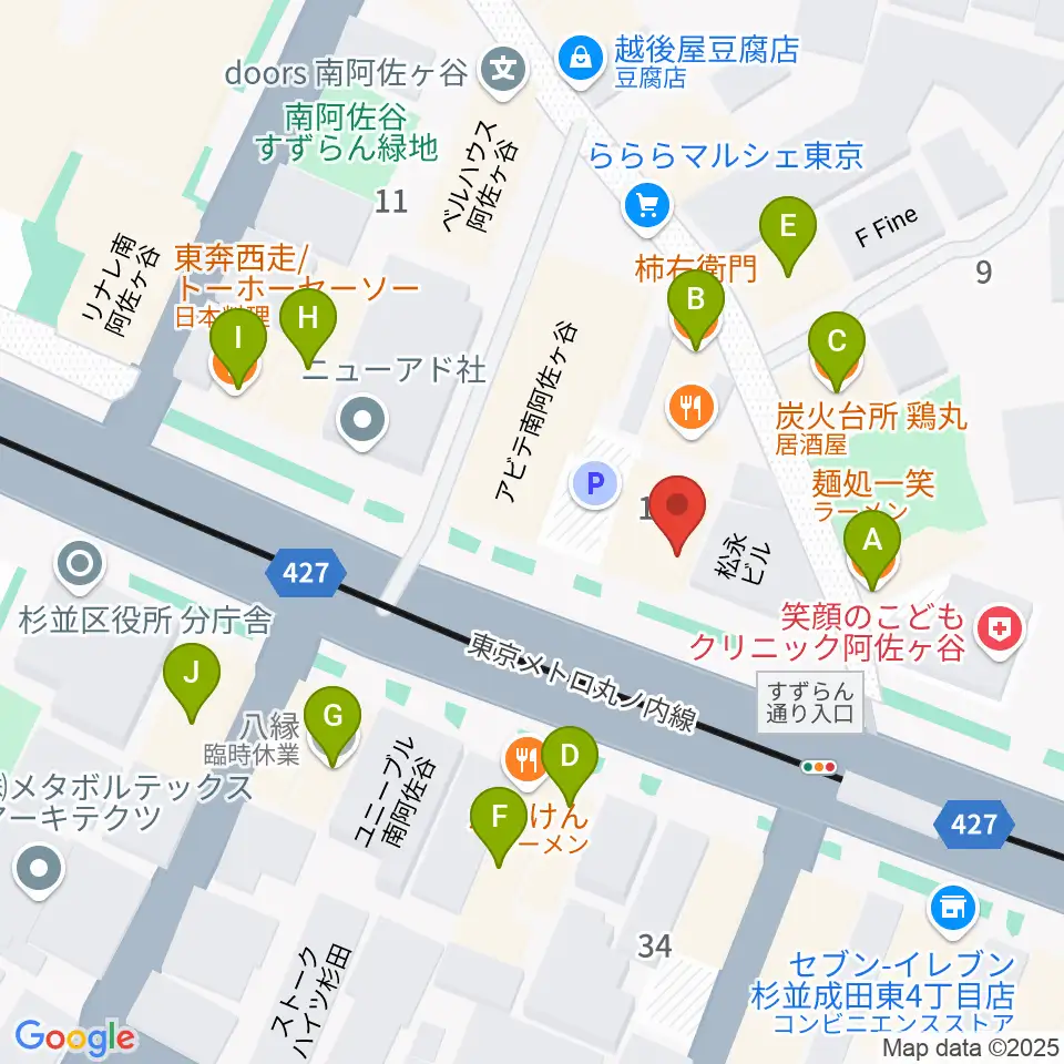 ニュースター楽器 阿佐ヶ谷センター周辺のファミレス・ファーストフード一覧地図