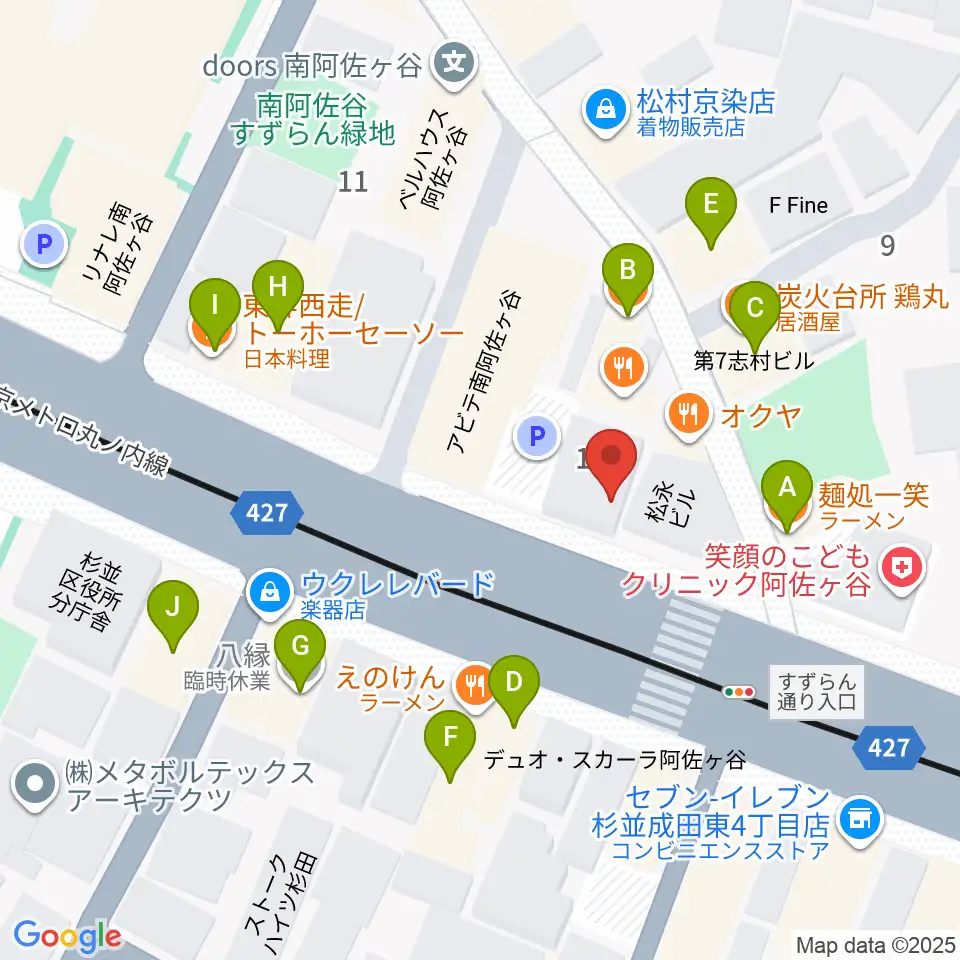 ニュースター楽器 阿佐ヶ谷センター周辺のファミレス・ファーストフード一覧地図