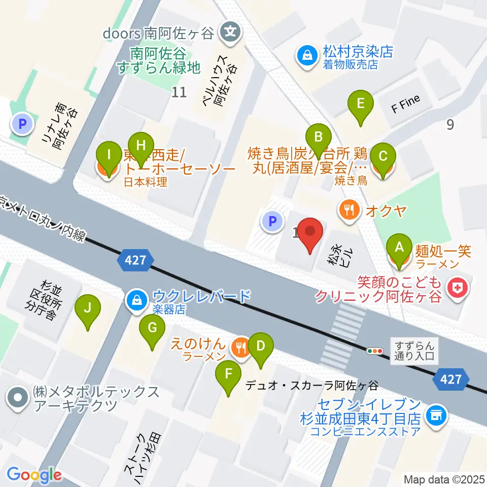 ニュースター楽器 阿佐ヶ谷センター周辺のファミレス・ファーストフード一覧地図