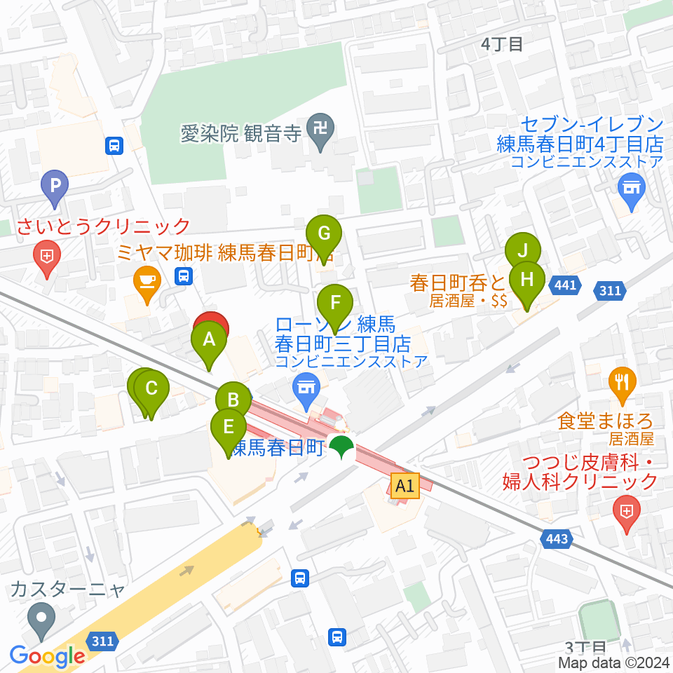 春日町LADY DAY周辺のファミレス・ファーストフード一覧地図