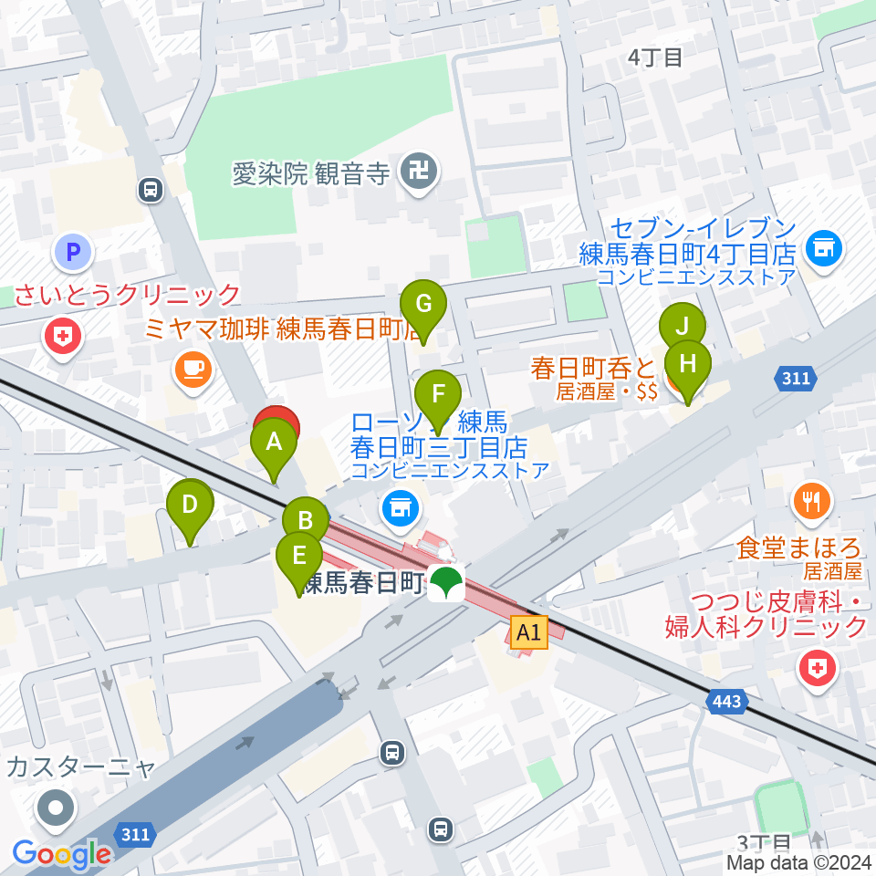 春日町LADY DAY周辺のファミレス・ファーストフード一覧地図