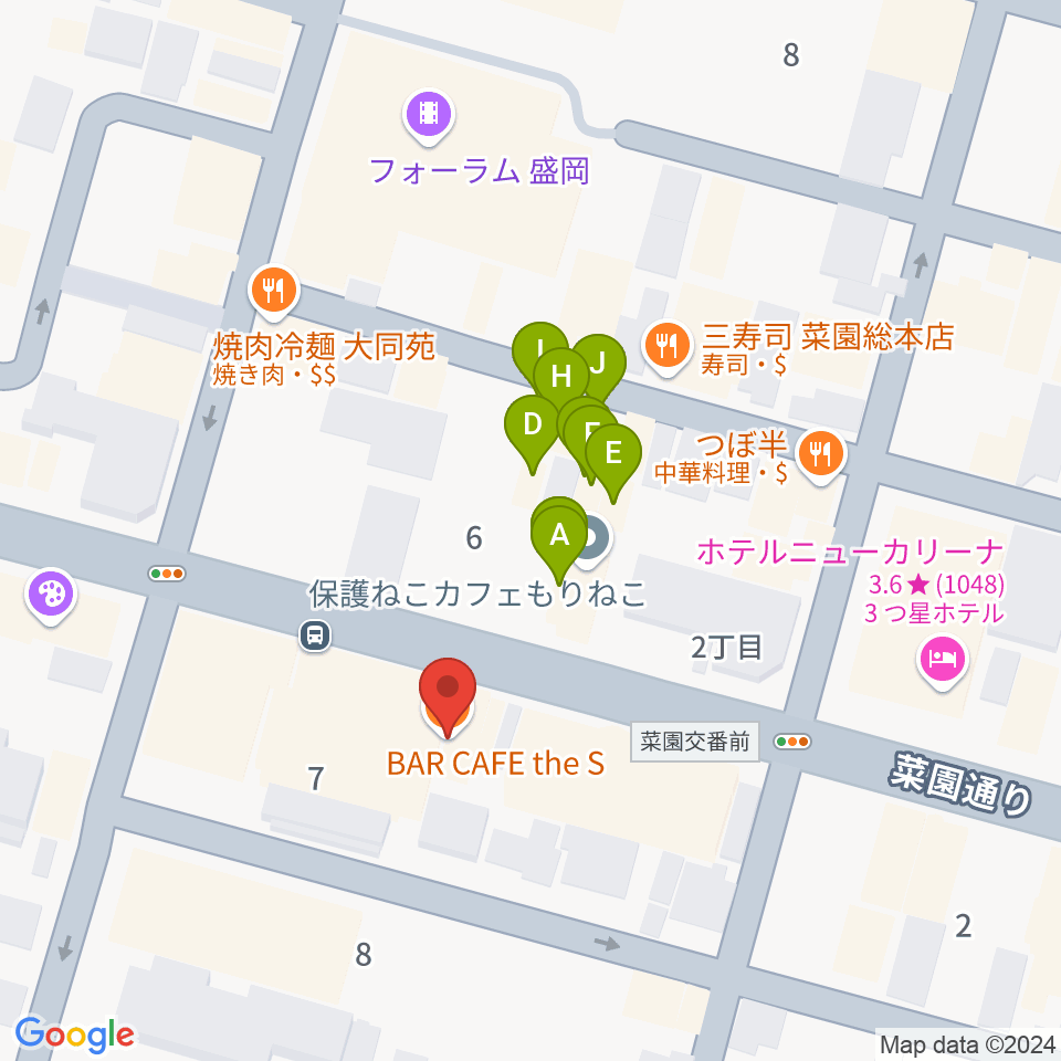 BAR CAFE the S周辺のファミレス・ファーストフード一覧地図