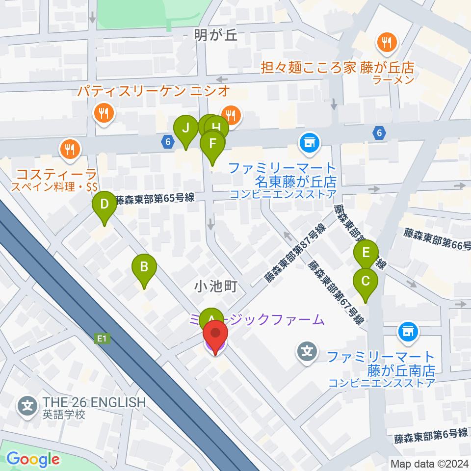 名古屋ミュージックファーム周辺のファミレス・ファーストフード一覧地図